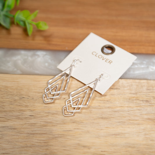 Silver Art Deco Layered Drop Earrings