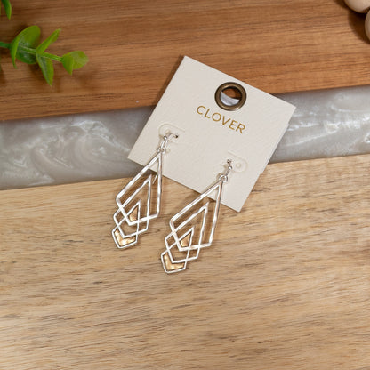 Silver Art Deco Layered Drop Earrings