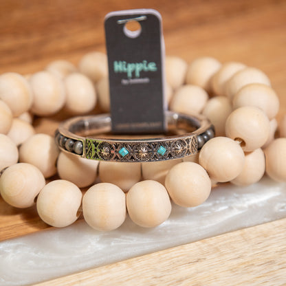 Nomad Spirit Turquoise Bangle – Boho Western Engraved Bracelet