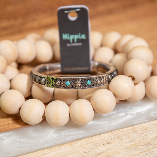 Nomad Spirit Turquoise Bangle – Boho Western Engraved Bracelet
