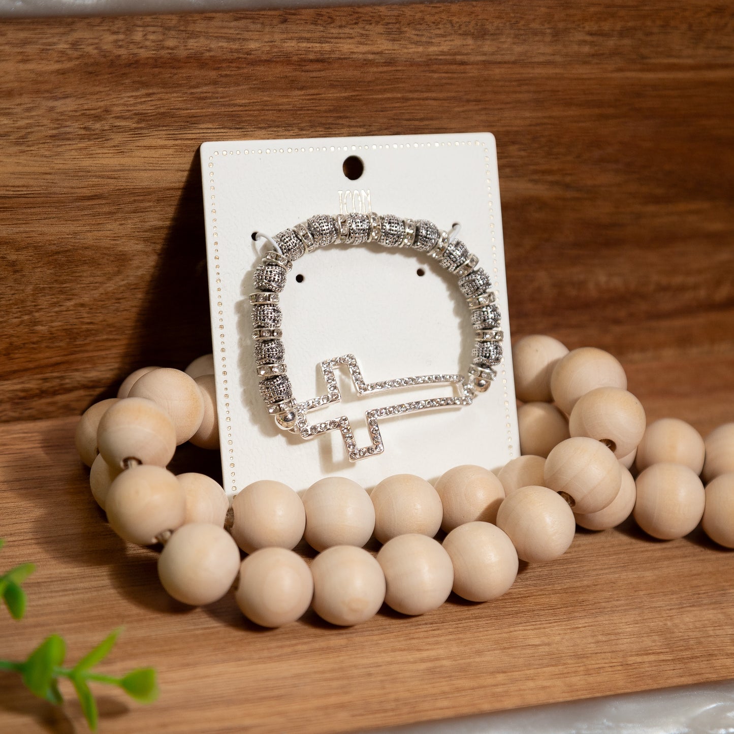 Faith & Sparkle Cross Bracelet – Rhinestone Silver Beaded Stretch