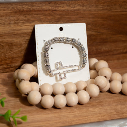 Faith & Sparkle Cross Bracelet – Rhinestone Silver Beaded Stretch