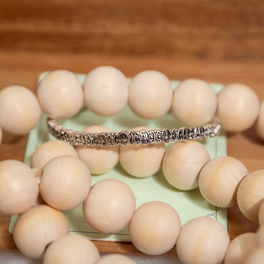 Guardian Blessing Cross Bracelet – Antique Silver Stretch