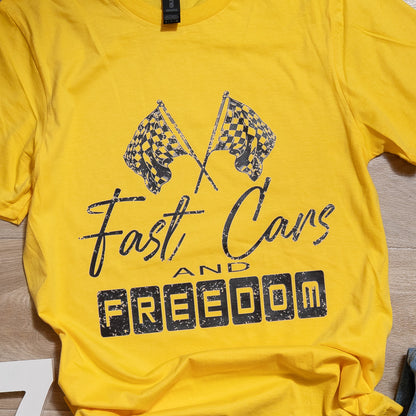 Fast Cars and Freedom Graphic Tee – Racing Checkered Flag T-Shirt, Country Music Inspired