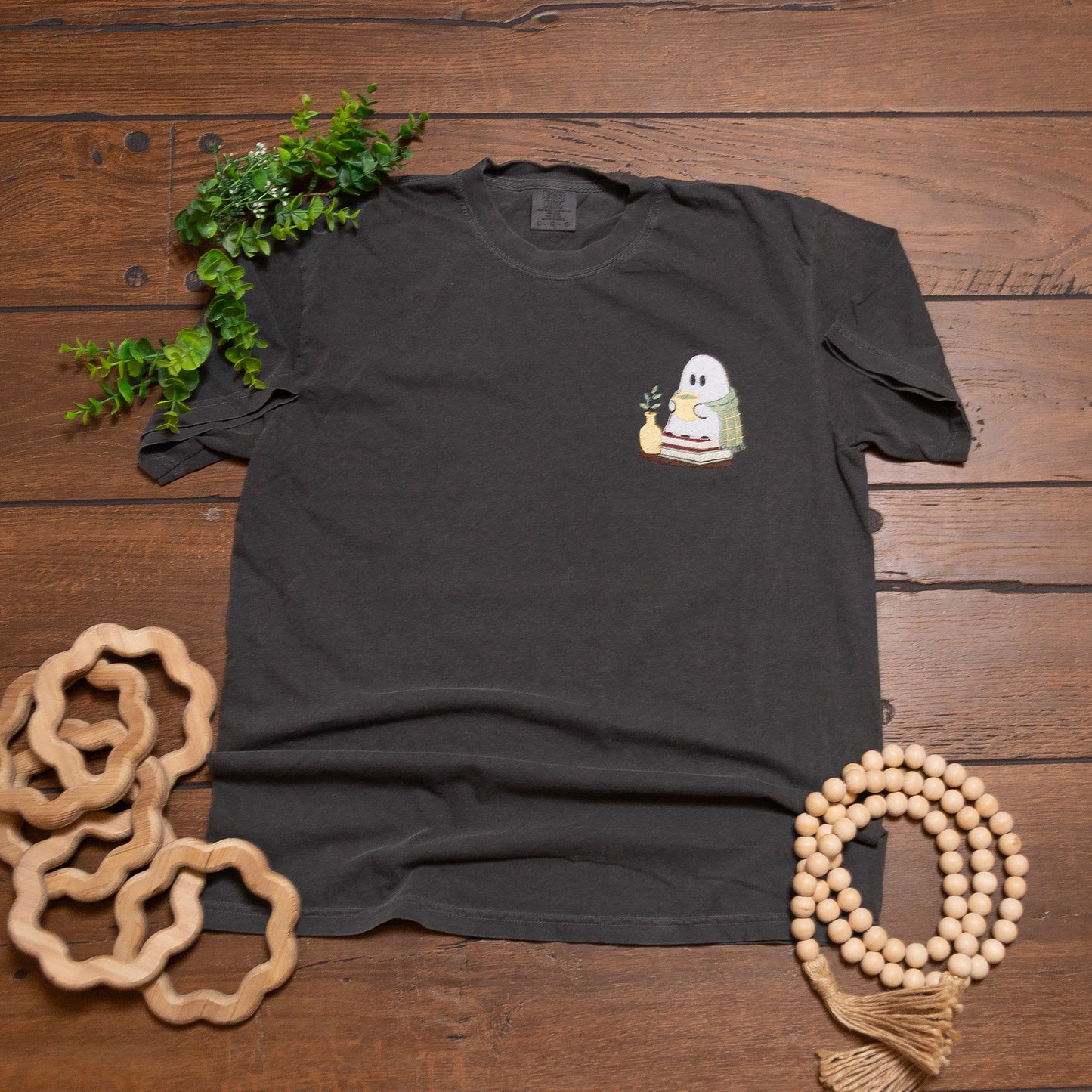Little Bookworm Ghost Embroidered Tee | Comfort Colors Fall Reading Shirt