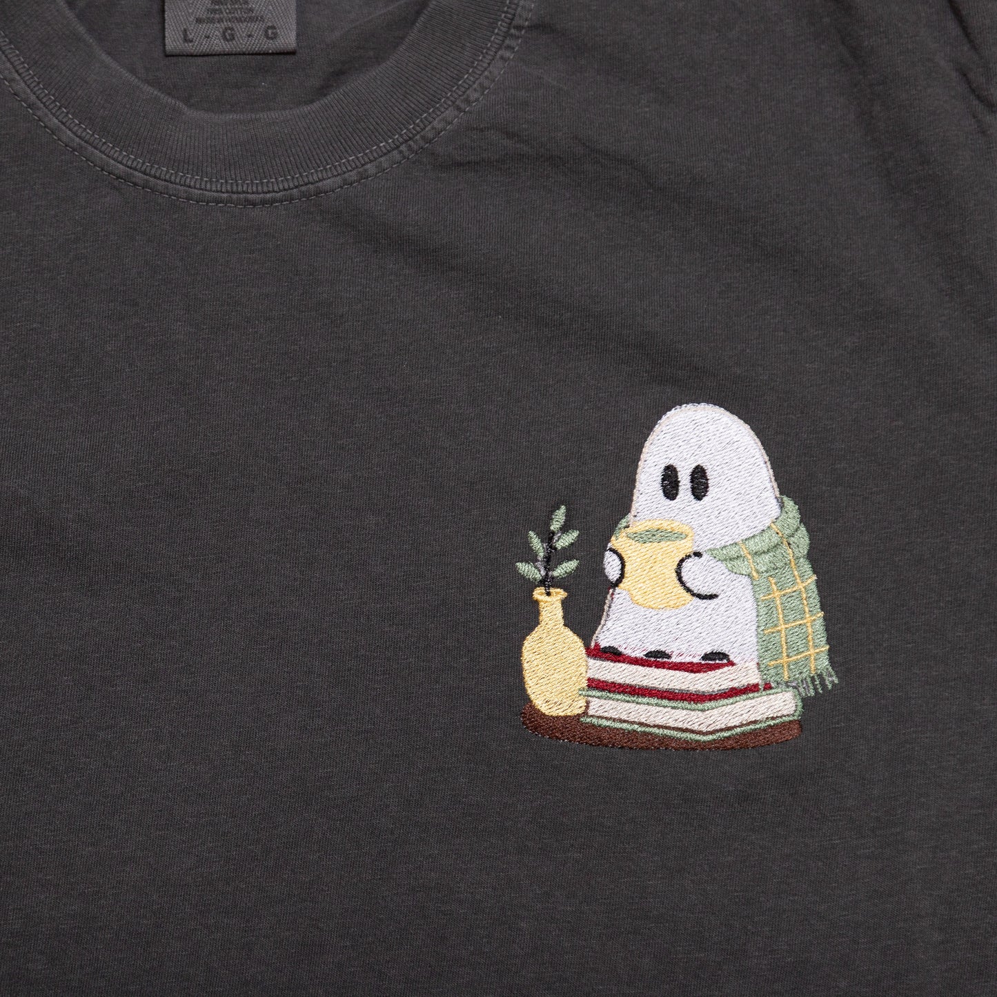 Little Bookworm Ghost Embroidered Tee | Comfort Colors Fall Reading Shirt