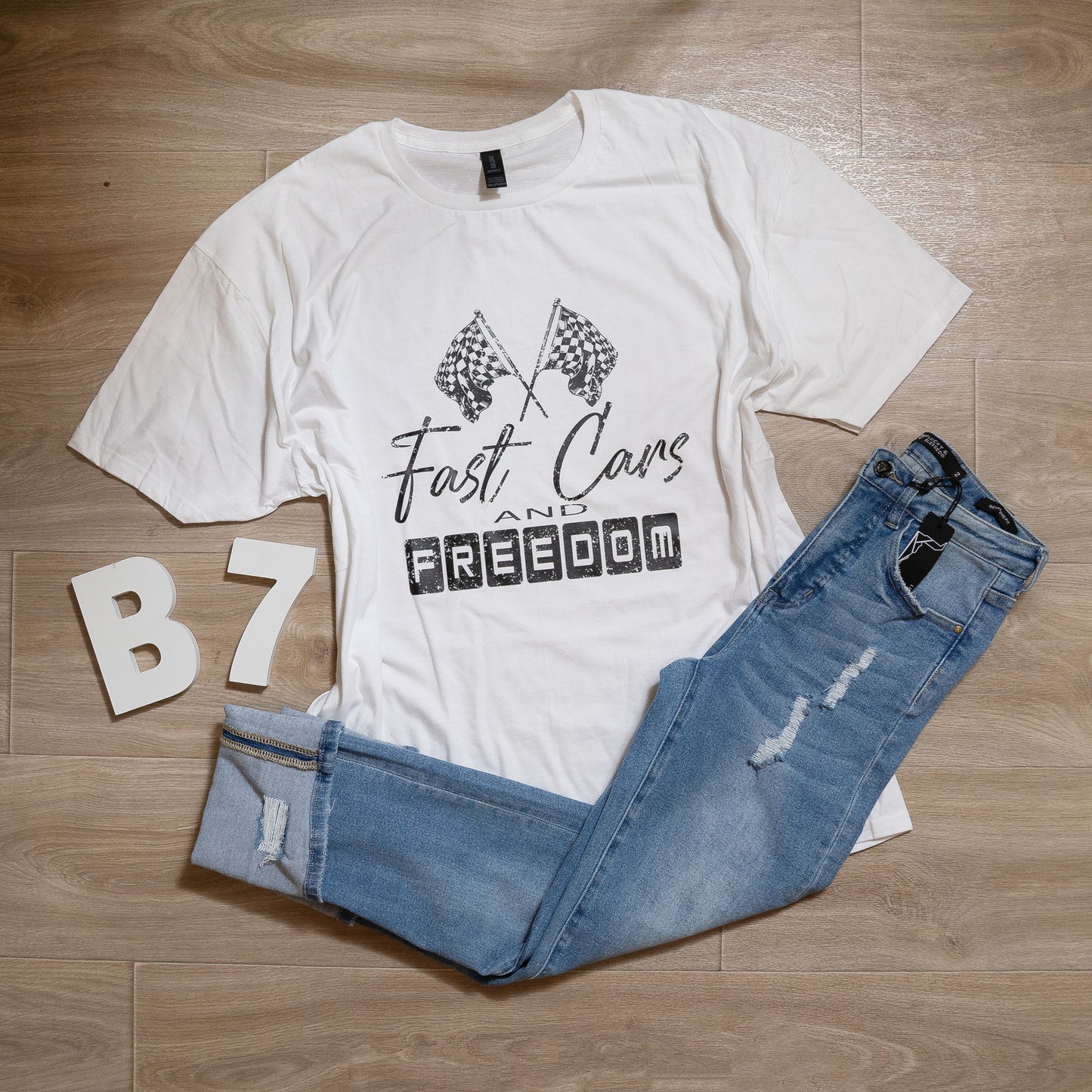 Fast Cars and Freedom Graphic Tee – Racing Checkered Flag T-Shirt, Country Music Inspired