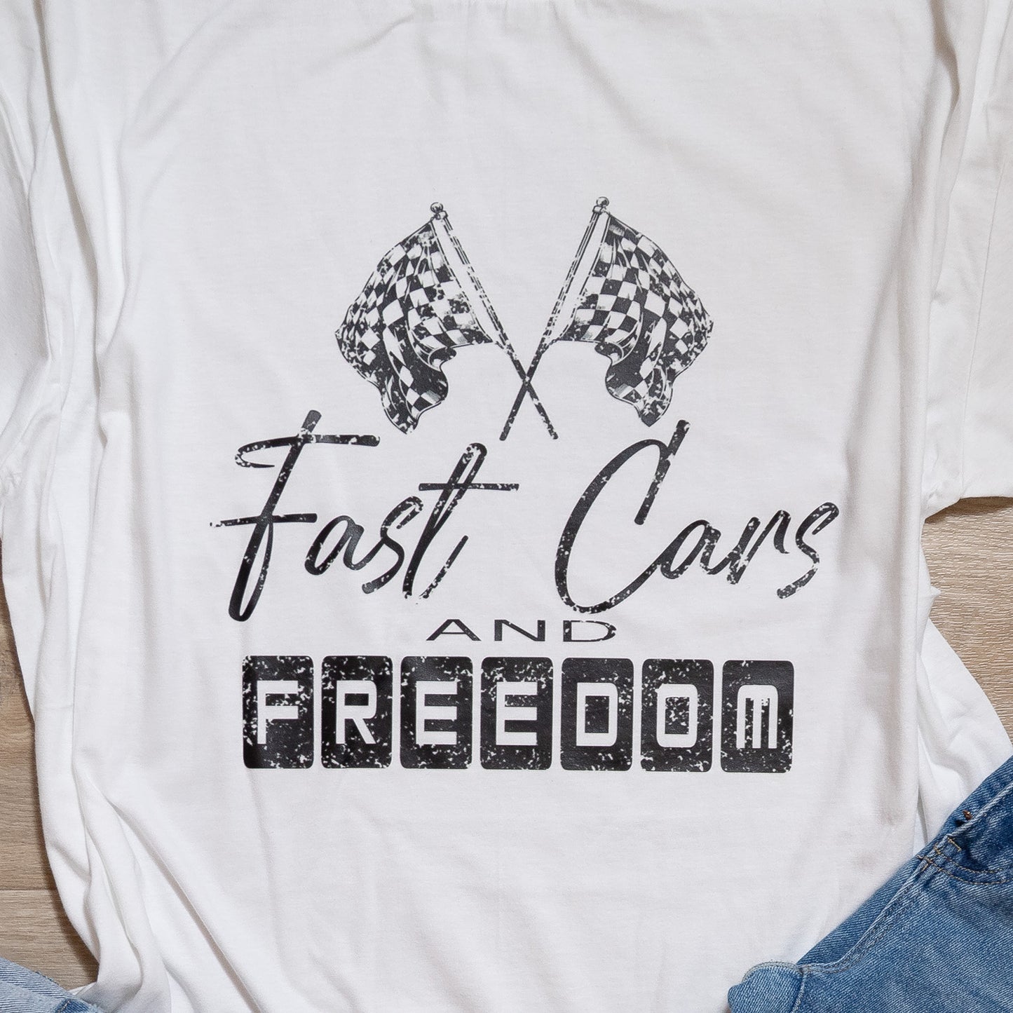 Fast Cars and Freedom Graphic Tee – Racing Checkered Flag T-Shirt, Country Music Inspired