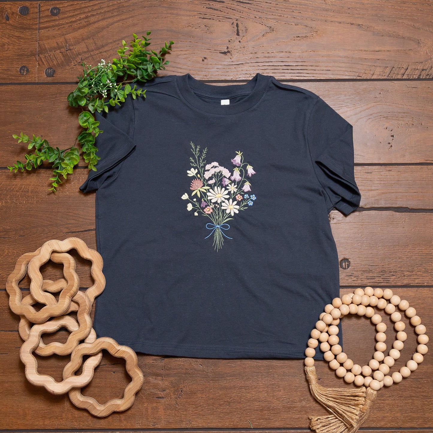 Midnight Meadow Embroidered Tee | Bella Canvas Heavyweight Ladies cut Floral T-Shirt