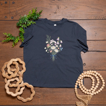 Midnight Meadow Embroidered Tee | Bella Canvas Heavyweight Ladies cut Floral T-Shirt