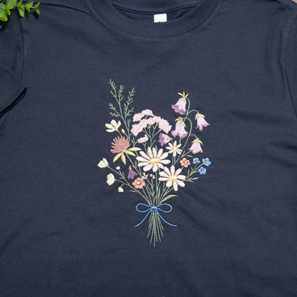 Midnight Meadow Embroidered Tee | Bella Canvas Heavyweight Ladies cut Floral T-Shirt