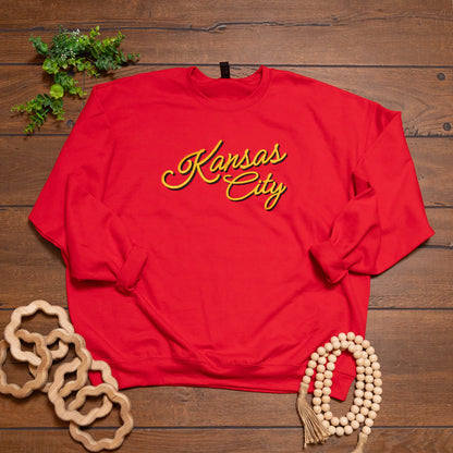 Kansas City Script Embroidered Tee & Crewneck | Custom KC Spirit Shirt or Sweatshirt