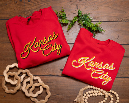 Kansas City Script Embroidered Tee & Crewneck | Custom KC Spirit Shirt or Sweatshirt