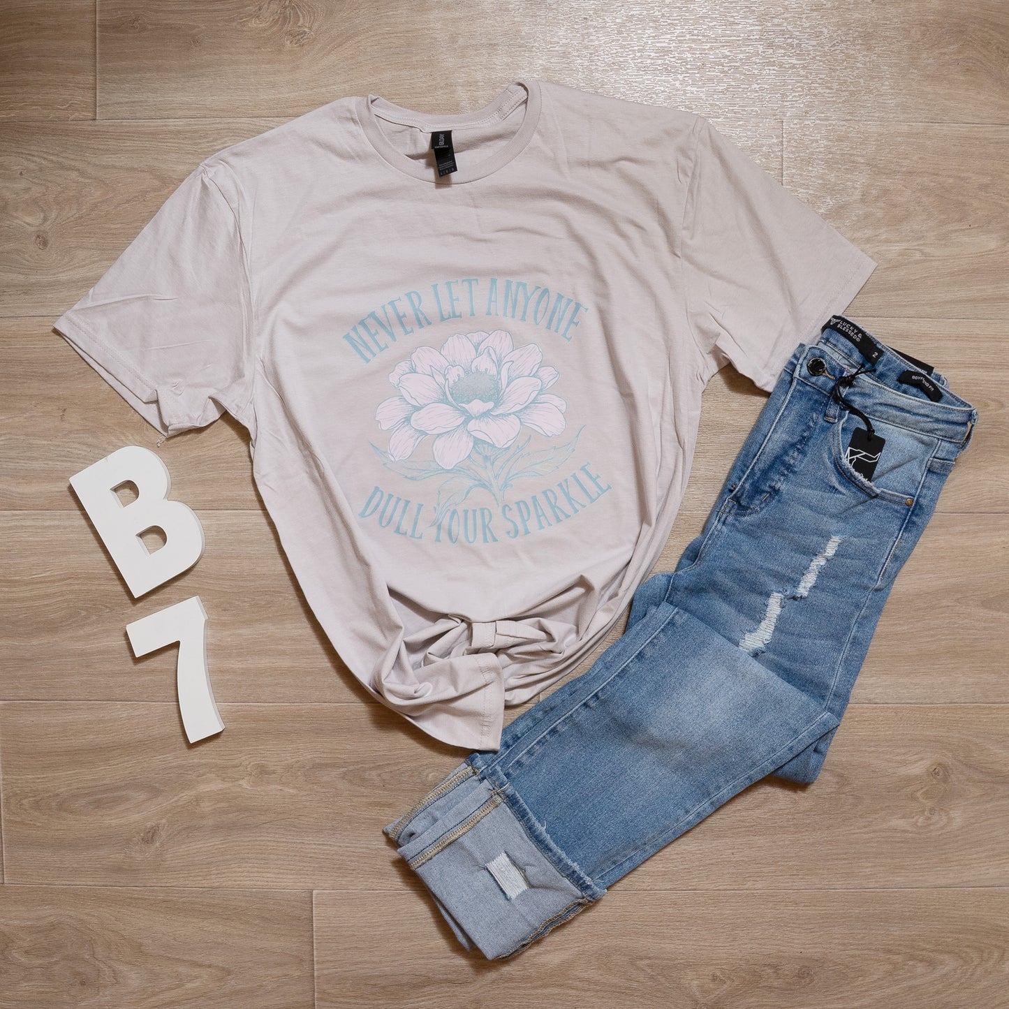 Never Let Anyone Dull Your Sparkle Graphic Tee – Inspirational Floral Shirt