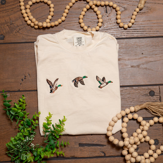 Cream Mallard Embroidered Tee | Duck Icon Comfort Colors Style Shirt