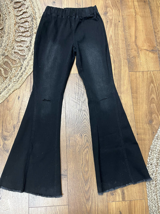 Elastic Waist Black Flare jeans