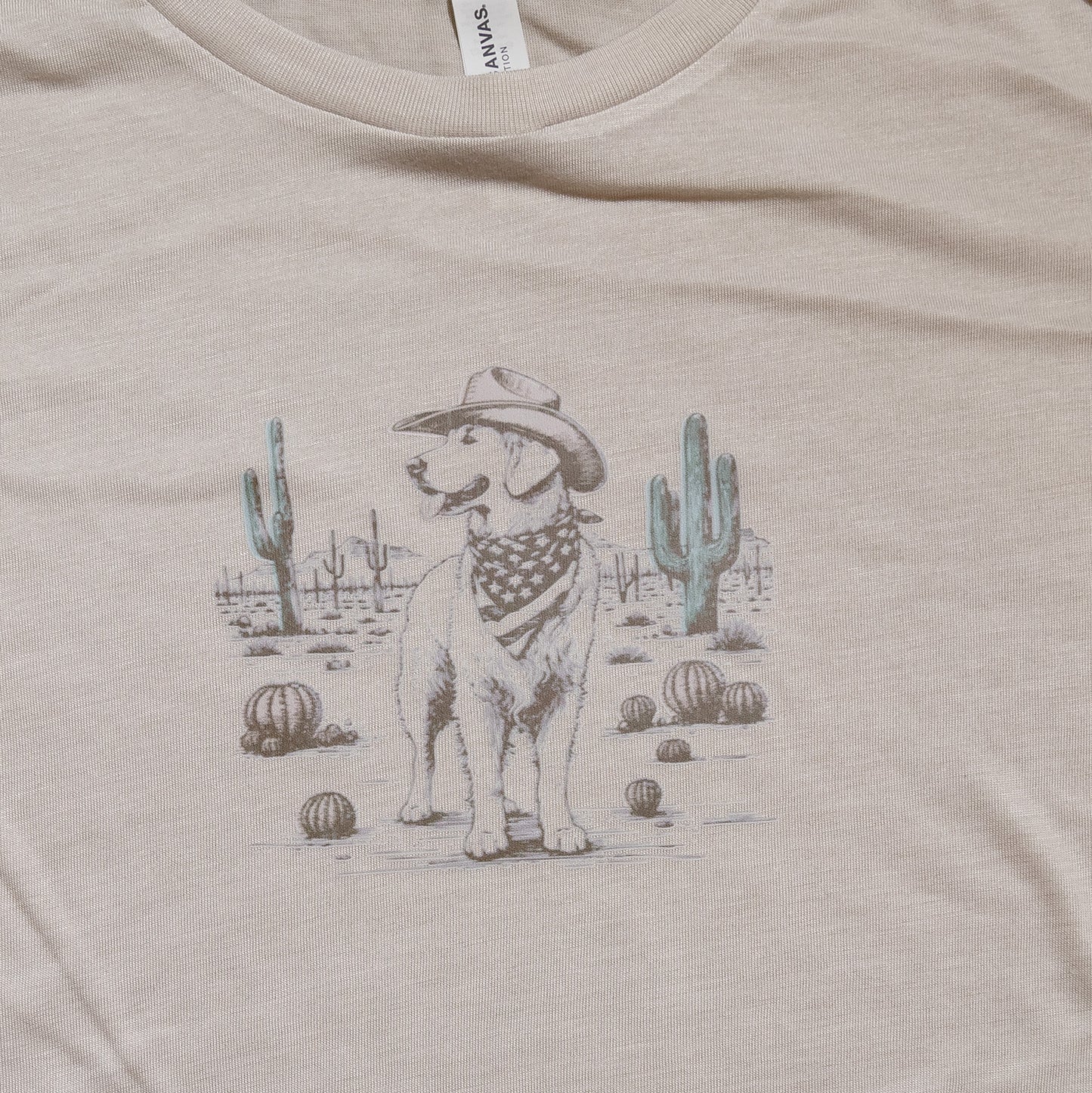 Cowboy Dog Graphic Tee – Western Desert T-Shirt with Cactus & Bandana Pup