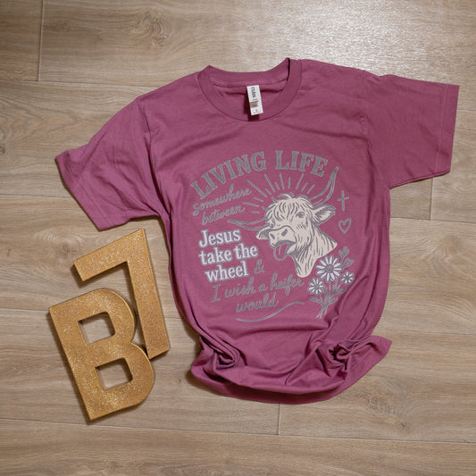 Funny faith-based western cowgirl shirt with cross and flowers
