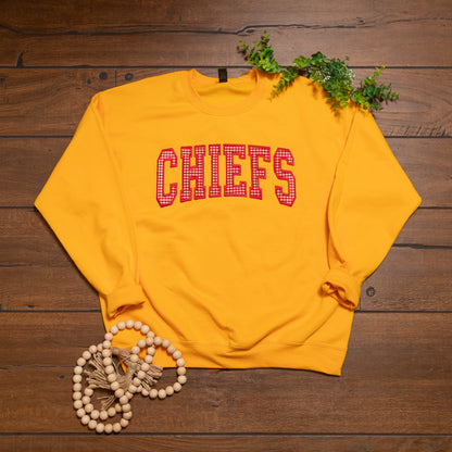 Kansas City Chiefs Spirit Sweatshirts | Split Color & Appliqué Game Day Crews