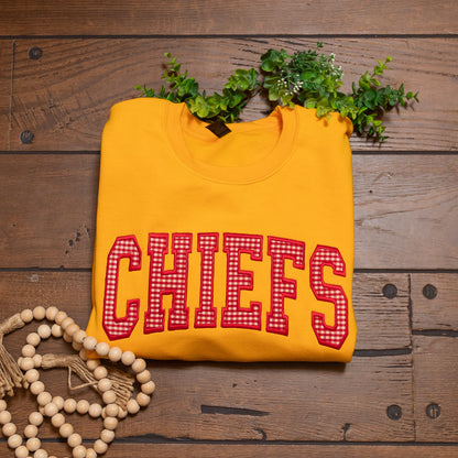 Kansas City Chiefs Spirit Sweatshirts | Split Color & Appliqué Game Day Crews