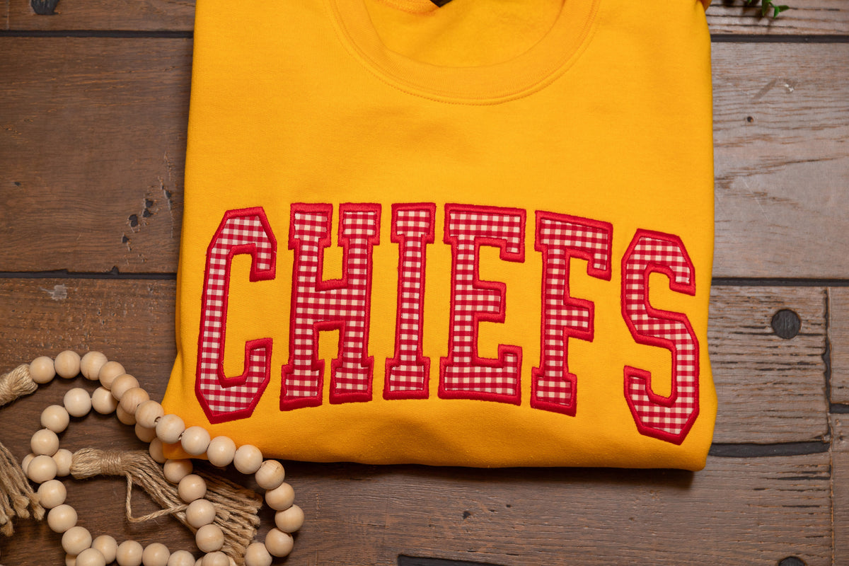Kansas City Chiefs Spirit Sweatshirts | Split Color & Appliqué Game Day Crews