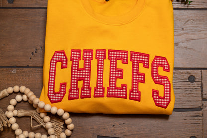 Kansas City Chiefs Spirit Sweatshirts | Split Color & Appliqué Game Day Crews