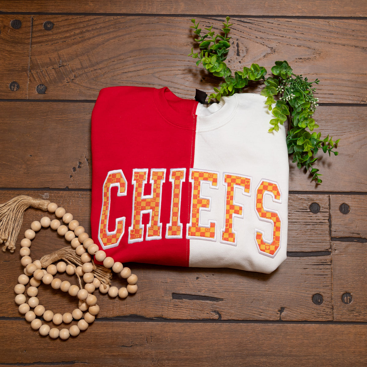 Kansas City Chiefs Spirit Sweatshirts | Split Color & Appliqué Game Day Crews