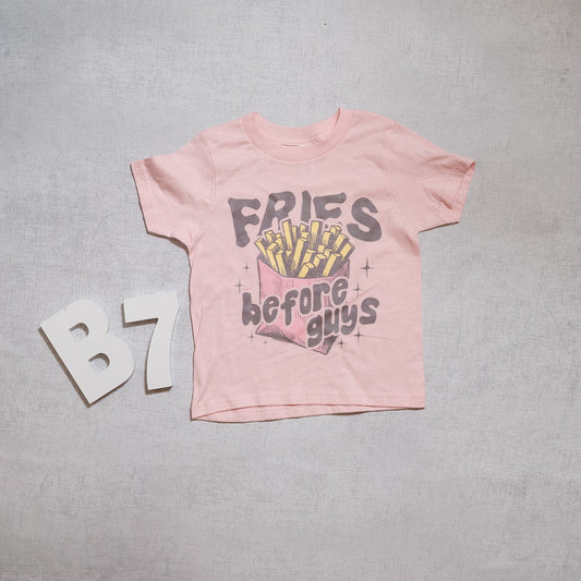 Fries Before Guys Kids Graphic Tee – Pink French Fry Shirt for Girls