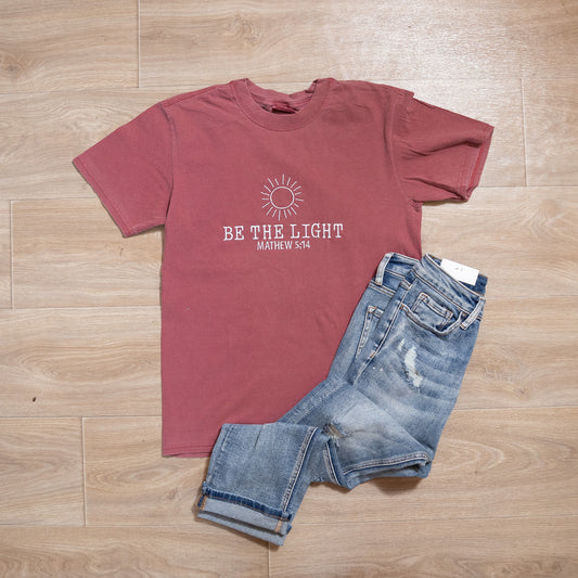 Be the Light Comfort Colors T-Shirt – Matthew 5:14 Christian Embroidered Tee