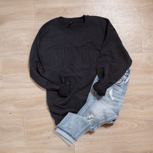 Black Out School Spirit Crewneck – Monochrome Black-on-Black Embroidered Team Pride Sweatshirt