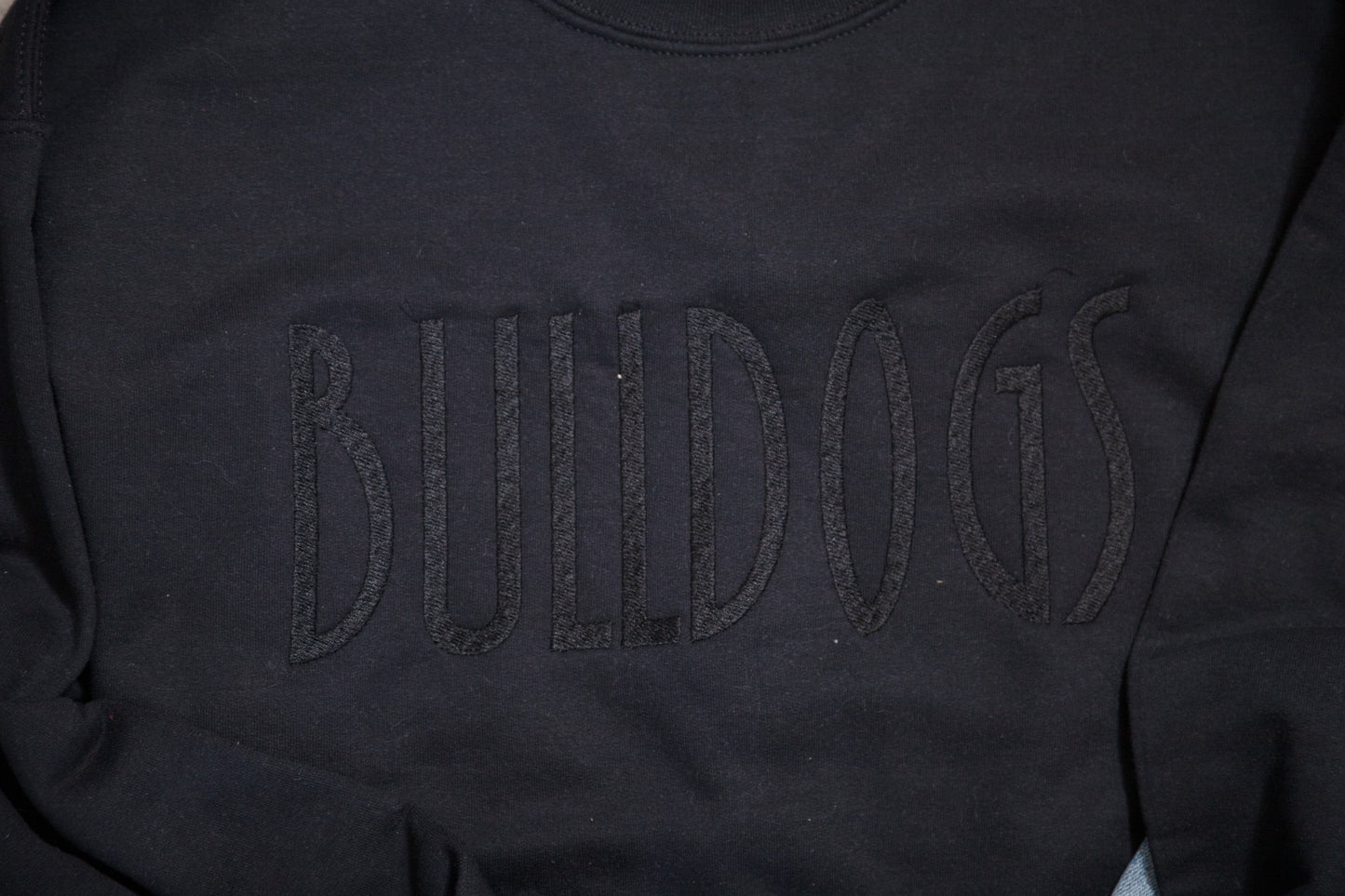 Black Out School Spirit Crewneck – Monochrome Black-on-Black Embroidered Team Pride Sweatshirt