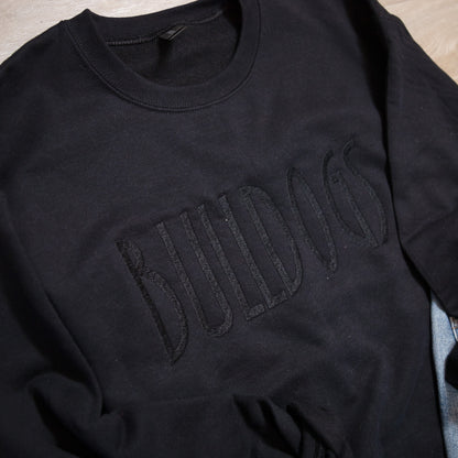 Black Out School Spirit Crewneck – Monochrome Black-on-Black Embroidered Team Pride Sweatshirt