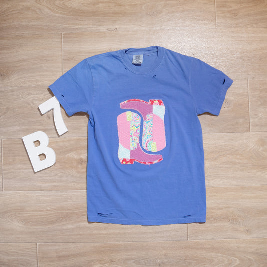 Distressed Quilted Appliqué Comfort Colors® Tee – Boho Patchwork Embroidered Shirt