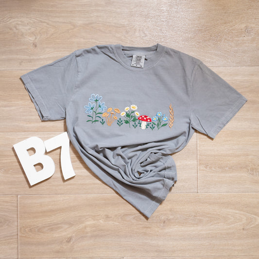 Wildflower & Mushroom Embroidered Comfort Colors® Tee – Cottagecore Garden Graphic Shirt