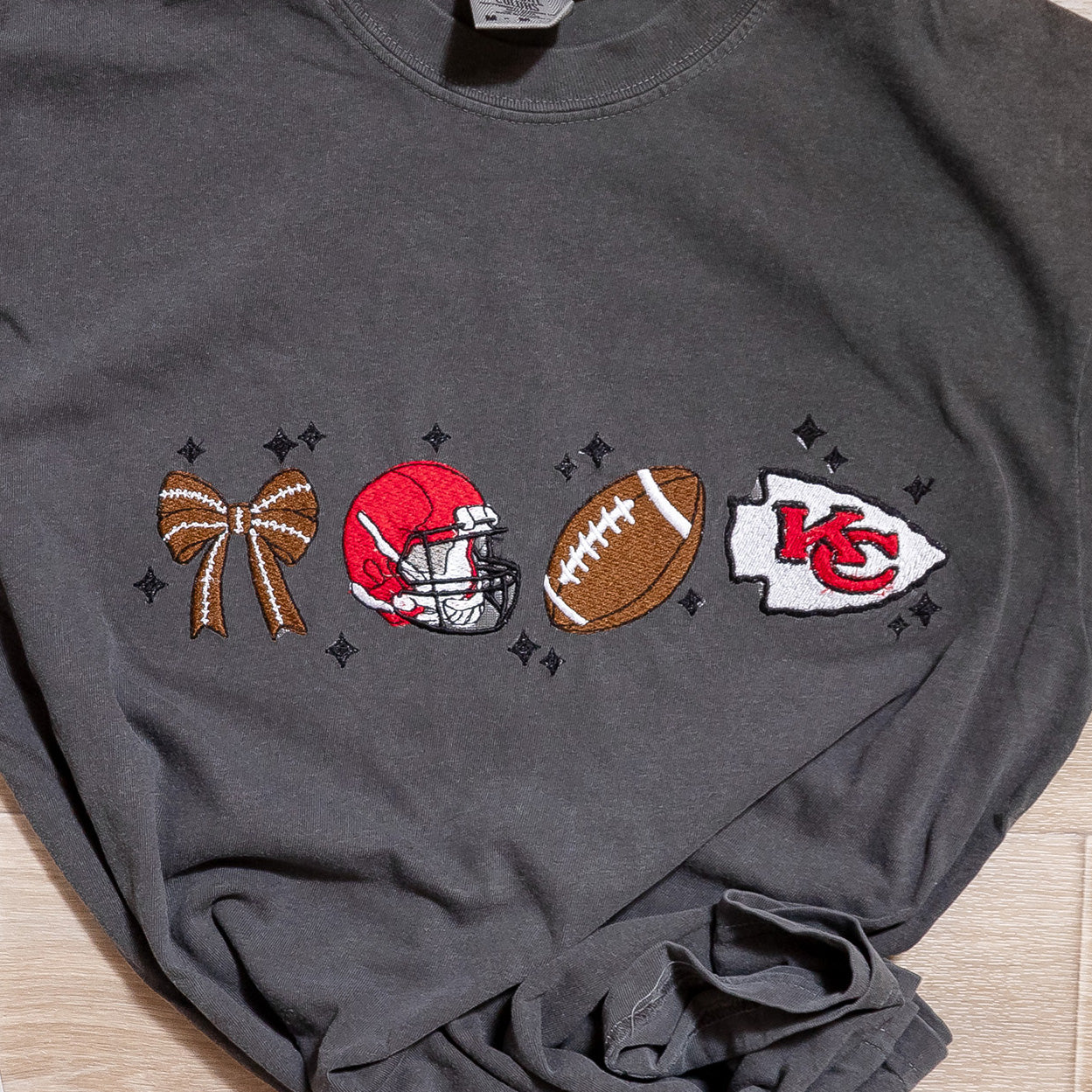 Kansas City Game Day Embroidered Comfort Colors® Tee – Football, Helmet & KC Graphic Shirt