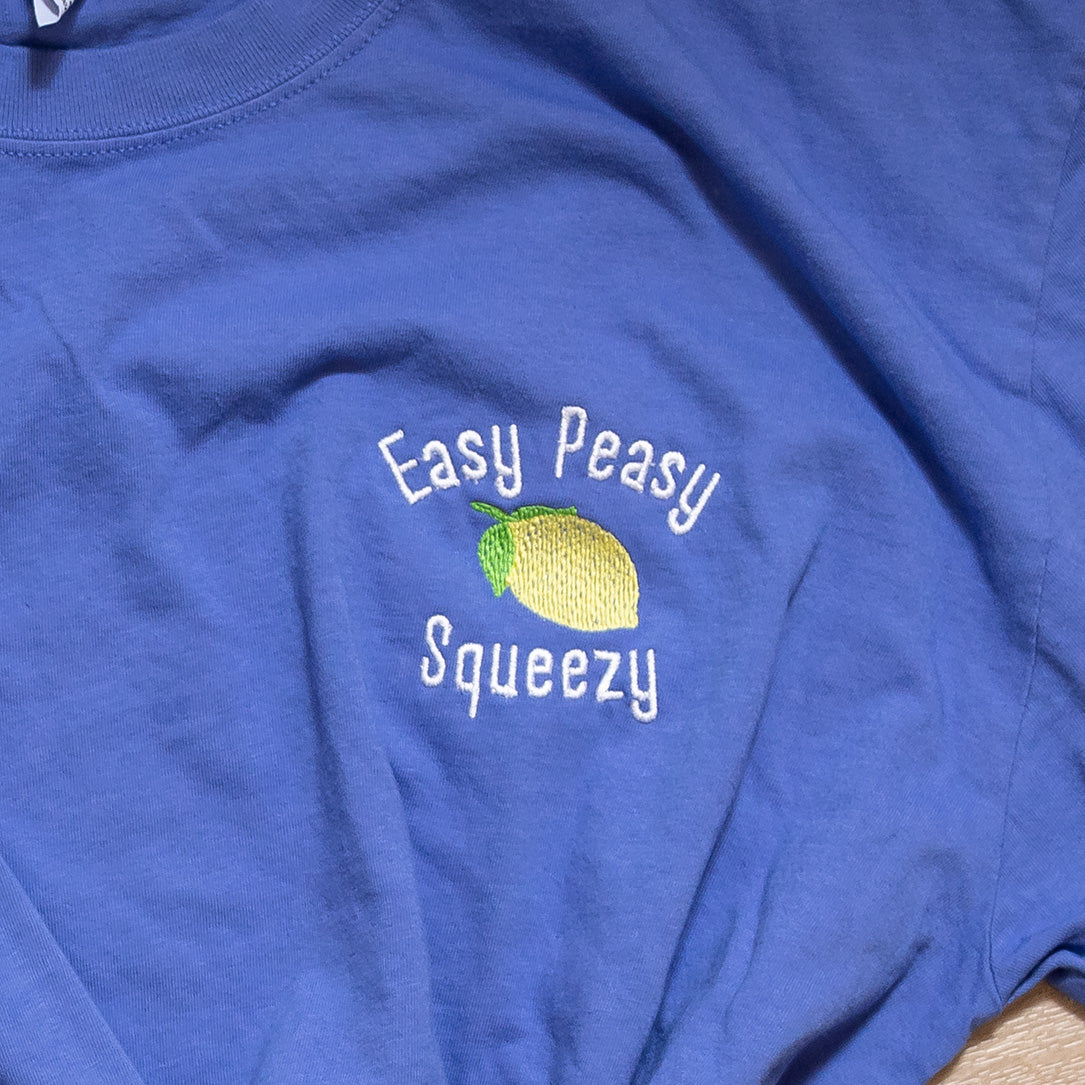 Easy Peasy Squeezy Embroidered Comfort Colors® Tee – Fun Citrus Graphic Shirt