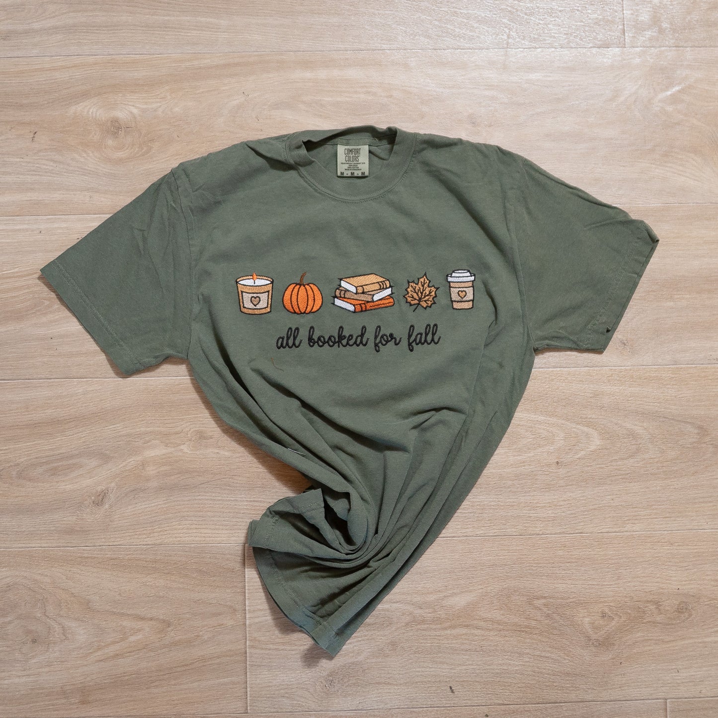 All Booked for Fall Embroidered Tee – Comfort Colors® Olive