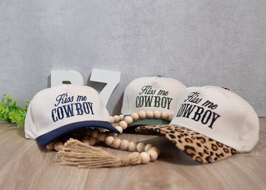 Kiss Me Cowboy Embroidered Trucker Hat – Western Rodeo Style Cap