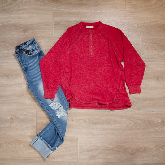 Brushed Melange Hacci Oversized Henley Sweater – B7 Boutique Cozy Layers