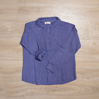 Zenana Marlin Waffle Knit Collared Long Sleeve Top – Casual Everyday Comfort