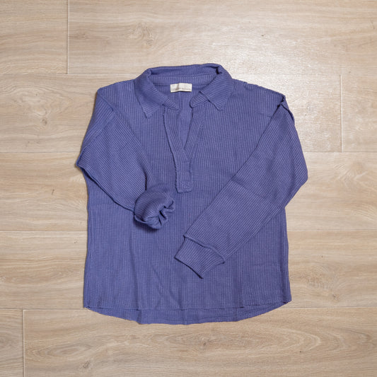 Zenana Marlin Waffle Knit Collared Long Sleeve Top – Casual Everyday Comfort