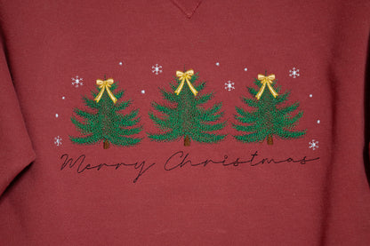 Merry Christmas Embroidered Comfort Wash Crewneck – Vintage Soft Holiday Sweatshirt