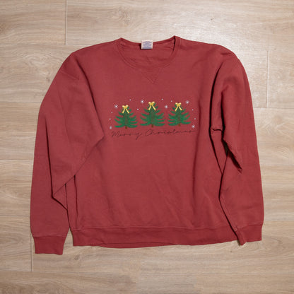 Merry Christmas Embroidered Comfort Wash Crewneck – Vintage Soft Holiday Sweatshirt