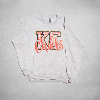 KC Chiefs Leopard Print Graphic – Crewneck & Tee for Bold Game Day Style