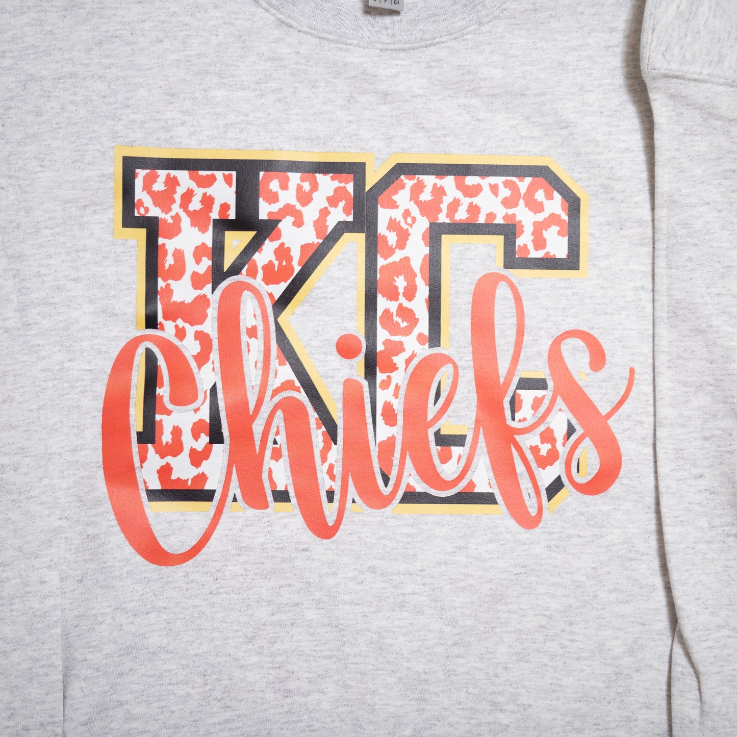 KC Chiefs Leopard Print Graphic – Crewneck & Tee for Bold Game Day Style