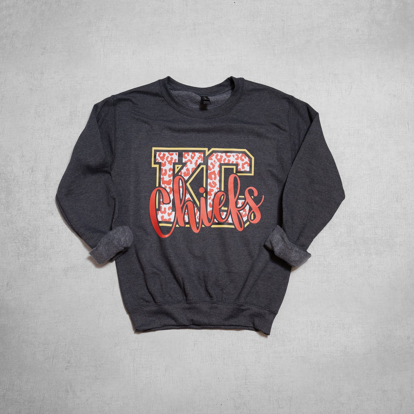 KC Chiefs Leopard Print Graphic – Crewneck & Tee for Bold Game Day Style