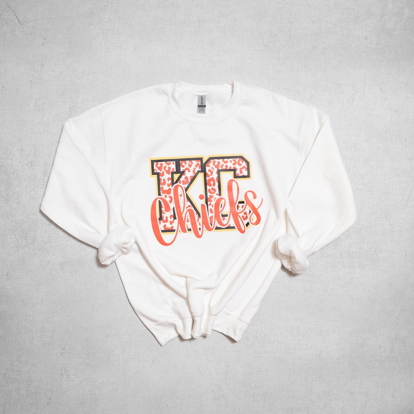 KC Chiefs Leopard Print Graphic – Crewneck & Tee for Bold Game Day Style