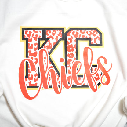 KC Chiefs Leopard Print Graphic – Crewneck & Tee for Bold Game Day Style