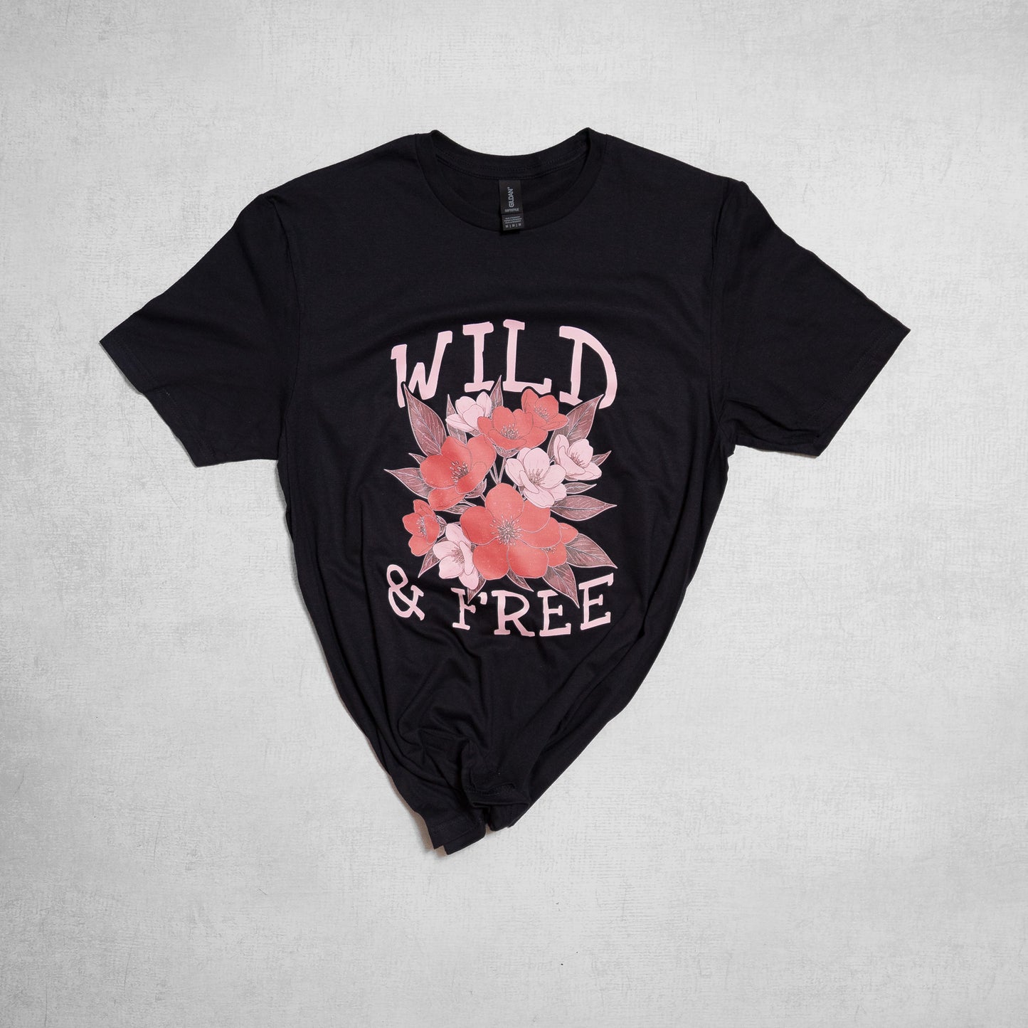 Wild & Free Floral Graphic Tee – Soft Black T-Shirt with Pink Flowers