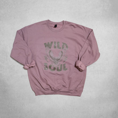 Wild Soul Eagle Graphic Crewneck – Vintage-Inspired Mauve Sweatshirt